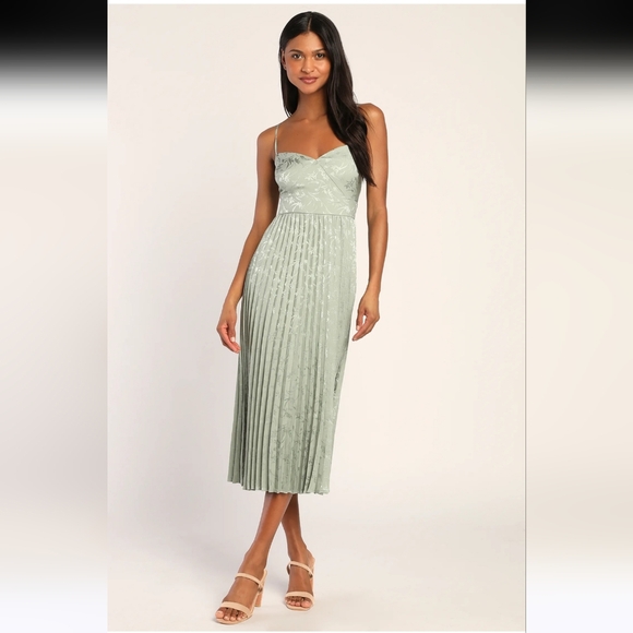 Lulus Dresses Lulus Regal Romance Sage Floral Jacquard Pleated lulus-dresses-lulus-regal-romance-sage-floral-jacquard-pleated